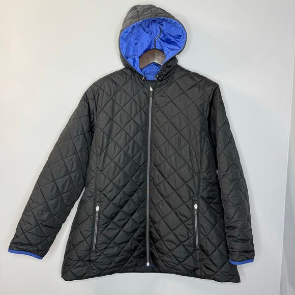 Lands' End Women's Quilted Primaloft Insulated Jacket Hooded Black 1X - Picture 1 of 10